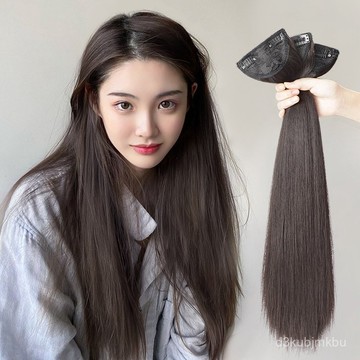 ⚡在臺出⚡假髮片女一片式三片裝長直髮墊髮片增髮量蓬鬆接髮片貼片 女生假髮 黑直長假髮 金色粉色灰色空氣薄瀏海 QF5K