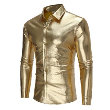 European size men's glossy nightclub shirt歐碼亮面夜店襯衫男