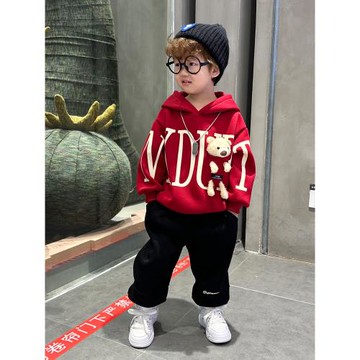 男童加絨套裝2025春秋新款痞帥小兒童裝寶寶加厚衣服休閑兩件套潮