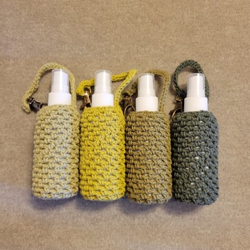 純棉手工鉤織酒精噴瓶套 綠色系 附瓶子