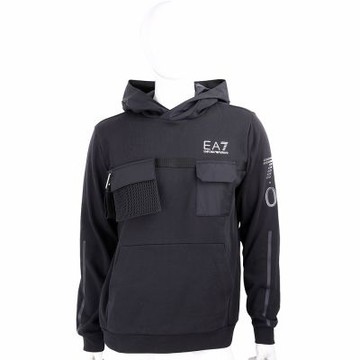 Emporio Armani EA7 反光字母 可拆口袋黑色連帽運動衫 大學T(男款)