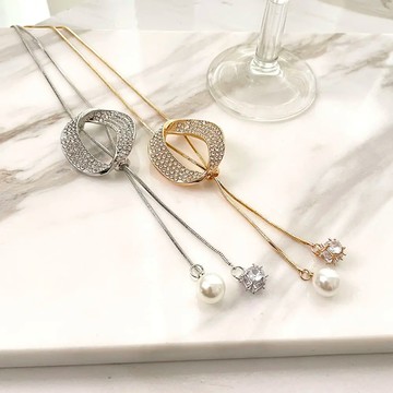 簡約滿鑽鑲珠裝飾長項鍊