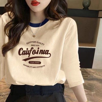 春夏季純棉t恤中袖上衣女七分袖2025年新款薄款寬松洋氣小衫減齡