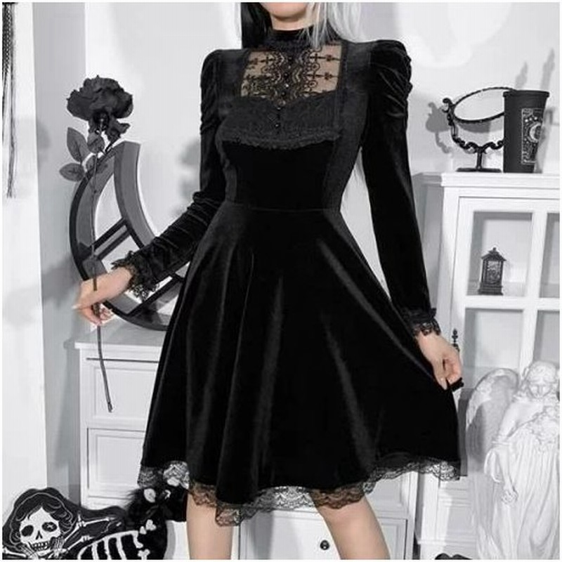ワンピース ミニワンピ ゴシック ロリータ ゴスロリ ベルベット 韓国 無地 ハイネック 春 秋 冬 長袖 ミニ丈 ショート丈 おしゃれ 可愛い クラシカル ゆめかわい 通販 Lineポイント最大0 5 Get Lineショッピング