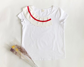 白色領口接荷葉短袖上衣