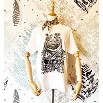 超高品質印刷 動物插畫 清爽白T 棉質短袖 河馬