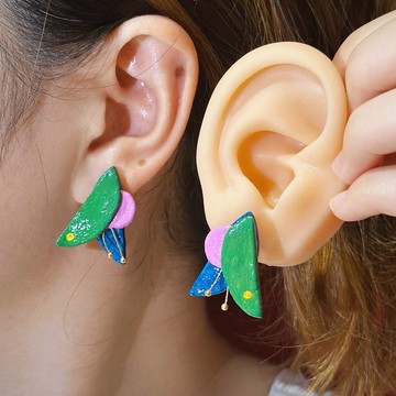自然力 小鳥抽象蝴蝶耳釘 無耳洞耳夾 原創手作粘土首飾