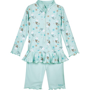 playshoes 兒童泳裝 抗UV長袖防曬防寒連身泳裝 可愛舒適 玩水必備  98/104  獨角美喵魚  1入