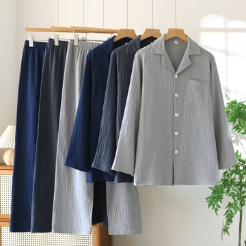 男士加肥加大碼春秋季薄款長袖睡衣男款純棉紗布秋冬家居服套裝鑫弘-衣錦男裝