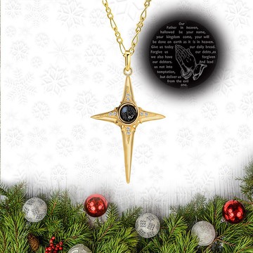 微雕客製內容 星光十字架 項鍊-閃耀金
