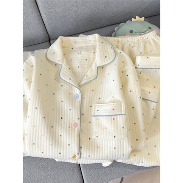 可愛小狗空氣夾棉睡衣女款春秋冬季夾層加厚學生少女家居服可外穿