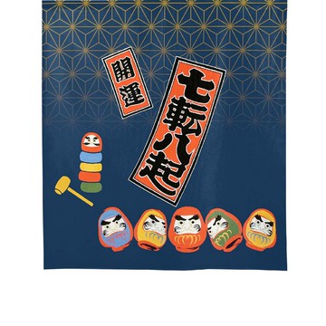 日本製コスモ中門簾 達摩七福神 幸運藍