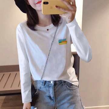 白色純棉長袖T恤女早春新款季大碼女裝內搭打底衫上衣服