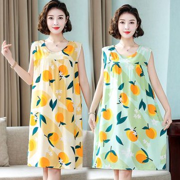 [韓國K.W.]現貨經典百搭進口棉綢印花洋裝(洋裝/連身裙/短袖/長裙/寬鬆/居家/休閒)