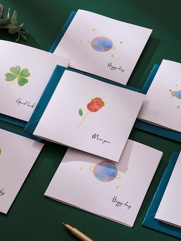 節日通用賀卡2021新款元旦節diy小卡片信封套裝創意簡約手寫祝福空白明信片ins風可愛生日感恩留言卡片紙新年