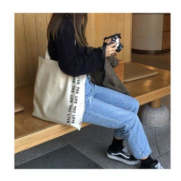 小布自制 韓國INS設計師小眾ins簡約風格字母休閑單肩拉鏈帆布包