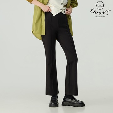 OUWEY歐薇 通勤百搭縲縈九分小直筒褲(黑；S-L)