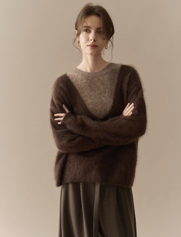 法式復古 / 拉絨感假兩件針織毛衣 / 羊絨羊毛