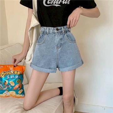 平價衣著 S-XL 高腰反摺牛仔短褲 牛仔短褲 丹寧褲 休閒褲 短褲 褲子 運動短褲大尺碼牛仔短褲 高腰短褲