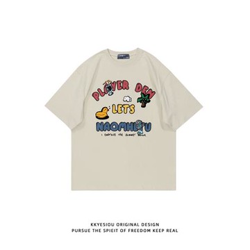 KKyesiou美式復古趣味鴨子字母情侶短袖T恤男女可愛休閑純棉上衣