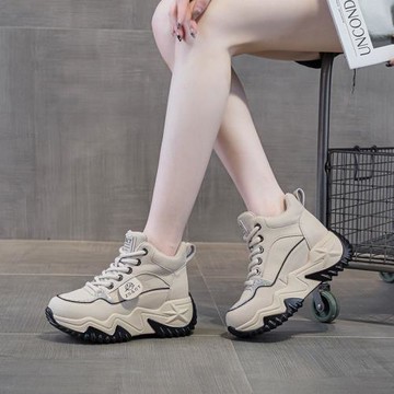 秋冬加絨真皮爆款老爹鞋女2025新款厚底增高小個子百搭休閑運動鞋