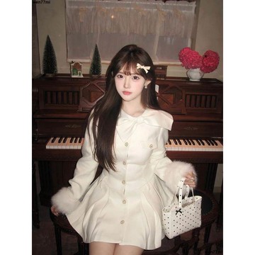 超實惠臘 女套裝 個人套裝 兩件套法式名媛千金蝴蝶結小香風毛呢連衣裙女秋冬季氣質收腰顯瘦百褶裙