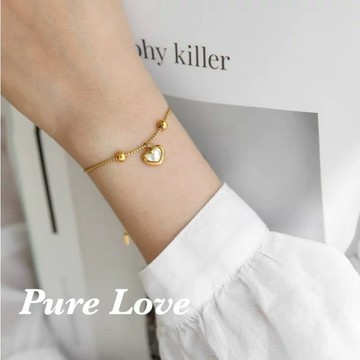 Pure Love樂芙 / 正韓 鈦鋼【316L醫療鋼】G01056貝殼愛心抽拉式可調整手鏈 / 金