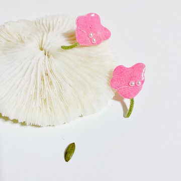 盛開的鬱金香耳環/手繪/熱縮片