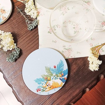 陶瓷吸水杯墊 - 藍綠柯基