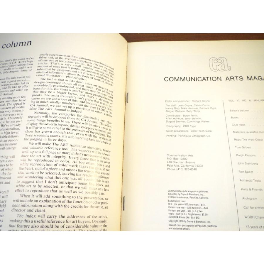 COMMUNICATION ARTS コミュニケーションアーツ 1976年1・2月号 70年代 グラフィックデザイン タイポグラフィ 広告 写真 イラスト