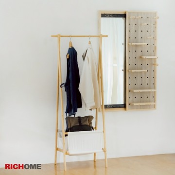 RICHOME 竹木掛衣架(A字型)(收納籃) 掛衣架 吊衣架 玄關架 衣帽架 HA153