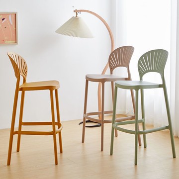 北歐設計師貝殼吧臺椅簡約創意塑料高腳凳家用靠背吧凳咖啡廳吧椅