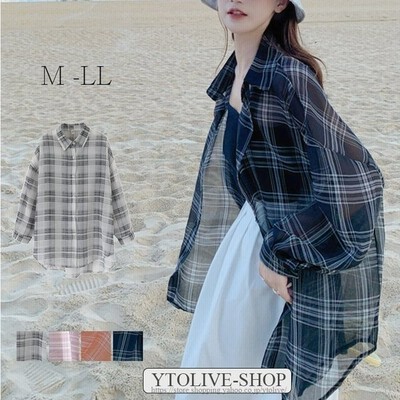 シャツ ブラウス シアーチェックシャツ 長袖 レディース シアーシャツ グレンチェック 夏 通販 Lineポイント最大get Lineショッピング