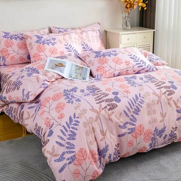 JINCHOU 鋪棉單人2件組 柔軟舒適 100%聚酯纖維 台灣製  床包 + 枕套  床包186 x 105cm + 枕套75 x 45cm  葉之舞 粉色