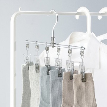 日本霜山 鋁合金一字型纖形內衣/襪子晾曬架(6夾)-3入