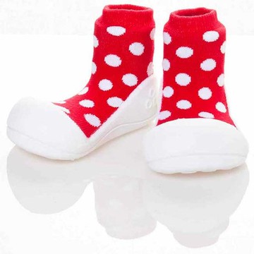 韓國 Attipas 快樂腳襪型學步鞋-圓點紅