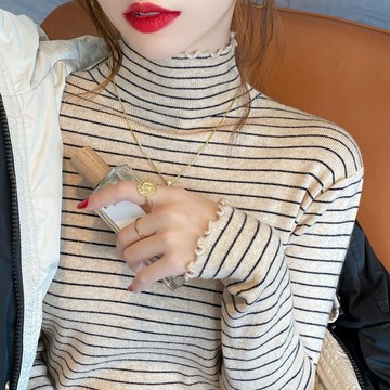 【鹿向南】衣服女 打底衣 高領上衣 秋冬上衣 休閒上衣 顯瘦穿搭 純欲風 修身t恤 性感衣服 正肩上衣 辣妹裝 杏色衣服