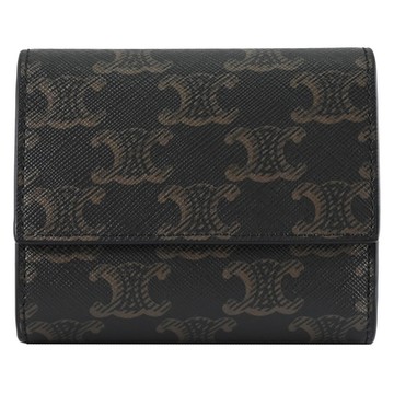 CELINE 賽琳 TRIOMPHE 印花釦式三折零錢短夾(深咖)