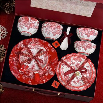 釉下彩碗碟餐具套裝家用結婚碗盤碟組合全套喬遷之喜禮品陶瓷碗具