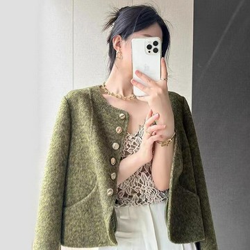 【巴黎精品】現貨+預購 羊毛大衣毛呢外套-小香風短版圓領保暖女外套4色a1cu52