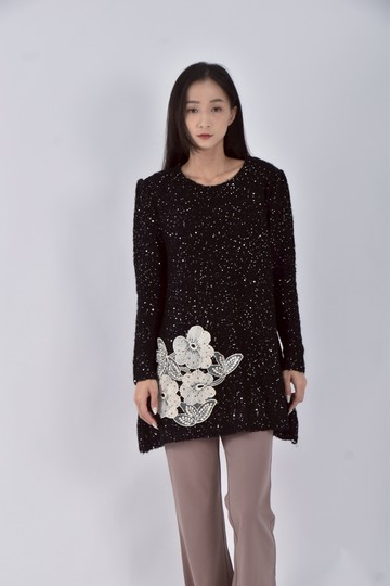 (L) 長版亮片黑色毛衣