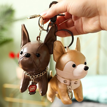 PU皮革掛件公仔哈士奇狗狗鑰匙扣汽車擺件迷你小號包包書包掛飾萌