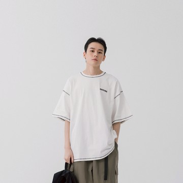 QUEENSHOP_S 中性 短袖 配色車線NATURE印圖寬版上衣 兩色售 1/2 現+預 【01190319】