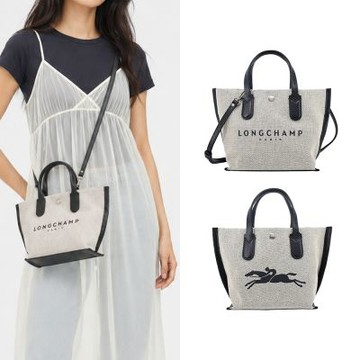 LONGCHAMP ESSENTIAL系列帆布LOGO字母手提/斜背兩用包(迷你/亞麻)