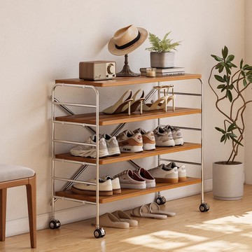 公司貨 超低價 小匠材中古風實木鞋架家用室內多層簡易鞋櫃結實耐用輕奢金屬 快速發貨