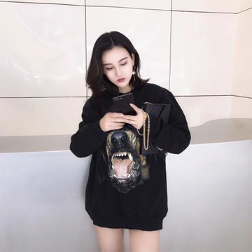 潮牌3D狗頭印花衛衣女秋冬純棉長袖閃鉆外套男情侶裝大碼寬松上衣