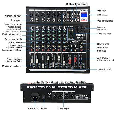 Audio Mixer Channel, Sounds Mixer for Streaming. Professional DJ Board Console 8-Channel Mic, Usb Audio Interface and 48V Phantom Power Mixer, DJ Stud