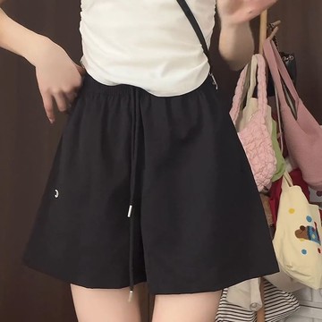 簡約韓版短褲寬鬆速乾工裝短褲女夏季闊腿褲新款刺繡闊腿運動五分褲爆款高腰短褲簡約通勤