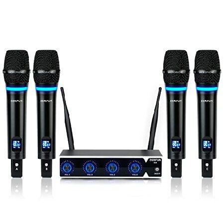 ZERFUN G8 Rechargeable Wireless Microphone System Channel, UHF Metal Karaoke Cordless Mics Professional Handheld for Singing Church, VOL Control, 4x