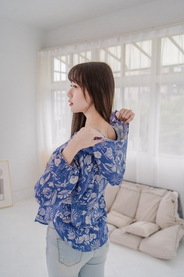 【波麗印花】迷人鬆弛感 連帽休閒大人襯衫 復古琉璃紺 天絲